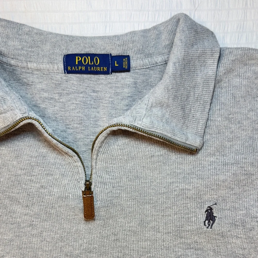 Polo Ralph Lauren Mens Gray 100% Cotton Quarter-Zip Pullover Sweater LARGE